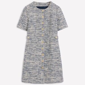 New with Tags Boden Textured Tab Short Tweed Dress in  Blue and White Size 10L